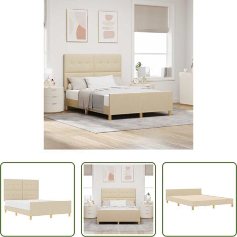 vidaXL Stoffbett - Bettgestell mit Kopfteil Creme 160 x 200 cm Stoff (1/5)