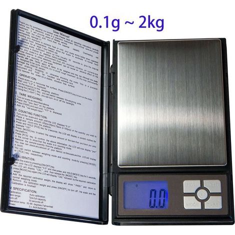 Balance Haute Précision taille XL 0.1g/100mg-max 2kg, numérique électronique Balance de Poche Écran LCD, Petite Balance de Bijoux (1/4)