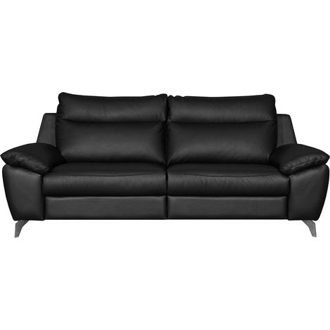 Canapé taille 3 places en 100% tout cuir épais de luxe italien, PERLA, noir (1/4)