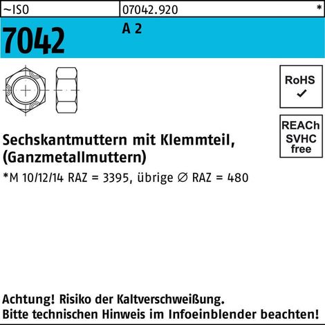 Selbstsichernde Sechskantmutter ISO 7042 M 24 x 3 Edelstahl A2 blank Biloc 25 Stk