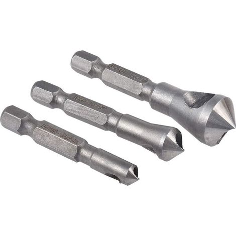 Ensemble d'outils de fraisage et d'ébavurage,3 pièces ensembles d'outils de poinçonnage central à 90 degrés pour mèches à bois en métal à chanfrein de fraisage avec tige hexagonale de 1/4pouce (1/5)