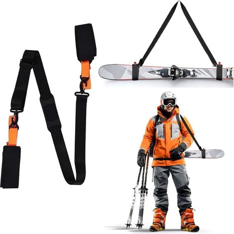 Sangles de ski pour le transport,Sangle de Ski Réglables,Sangle de Ski et de Bâtons,protège des rayures,transport facile,Ski Handhold Sangle de Transport pour Skis et bâtons de Ski (1/5)