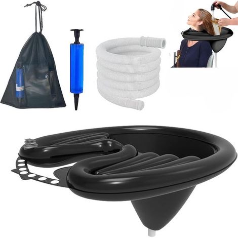 Bac à shampoing gonflable portable - Bac à shampoing pliable en PVC - Pour la maison - Salon de coiffure mobile - Noir -Sac de rangement et tuyau de raccordement de 1,7 m inclus (1/5)