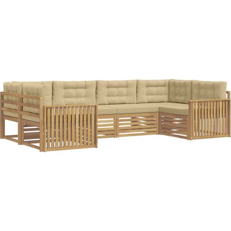 Outdoor Sofa Set 6 pcs White and Beige Solid Acacia Wood vidaXL (1/5)