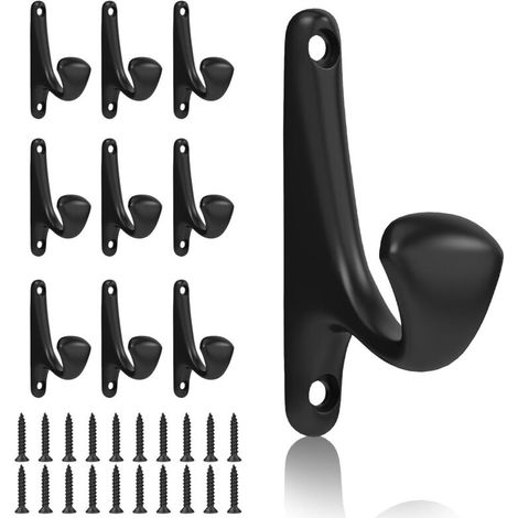 Crochets métalliques robustes pour vêtements - parfaits pour suspendre serviettes, peignoirs, sacs à dos, etc. - Lot de 10, noirs (1/5)
