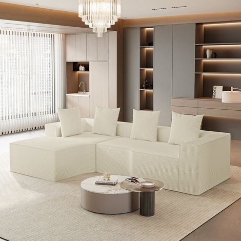Divano angolare modulare a 3 posti con lato sinistro in velluto a coste compresso,imbottitura in schiuma ad alta densità,montaggio non richiesto,divano per soggiorno,270x152x59cm,beige