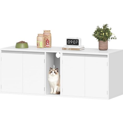 Meuble Litiere pour 2 Chats, Maison de Toilette Chat, Maison Cachée pour Chat avec Chambres Doubles, pour Cacher la Plupart des Bacs à Litière pour Chats, Blanc (1/5)