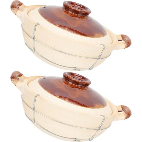 Lot de 2 cocottes chinoises en terre cuite avec couvercle, 0,5 L, petite casserole à poignée unique, compatible four pour la cuisson du riz et des soupes, ustensiles de cuisine. (1/5)