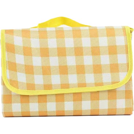 Nappe de pique-nique tapis de plage épais non tissé pliable extérieur pour camping printemps été jaune quadrillé 100x150 cm (1/4)