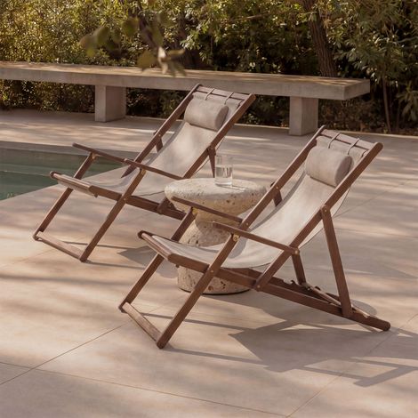 SKLUM Pack mit 2 klappbaren Hängematten aus Akazienholz mit Kissen Rondonia Beige Nude                                  