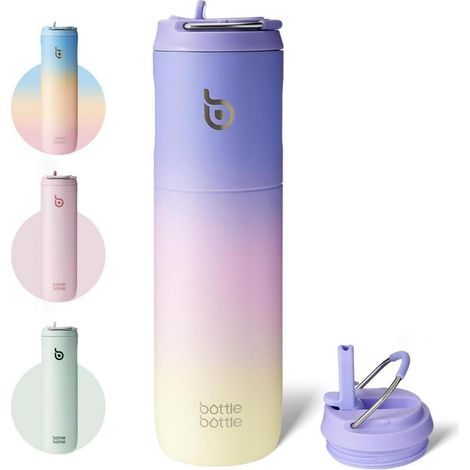 Isolierte Edelstahl Trinkflasche 750ml mit Strohhalm & Griff - Lila (1/5)