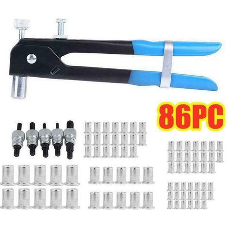Kit de Pince Ecrou Riveter, Pince à Ecrou Aveugle, 86pcs Écrou M3 M4 M5 M6 M8 et Pince, Pince a Sertir Insert Fileté Set