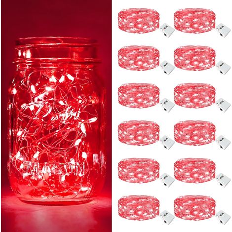 Paquete de 12 mini luces LED de cadena a pilas, 2 m, 20 LED, 3 modos de funcionamiento, IP65, resistentes al agua, pequeñas luces LED de cadena para decoración de interiores para San Valentín, color r (1/5)