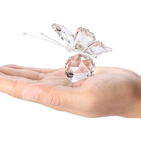 Décoration Papillon en Cristal K9 avec Boule Miroir, Suncatcher pour Maison, Chambre, Bureau (Blanc) (1/5)