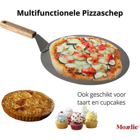 Pelle à pizza 30 cm - Pour four et BBQ - Ronde - Métal - Manche en bois - Spatule à pizza - Pelle à pizza pour boulangerie, cuisine et barbecue (1/4)