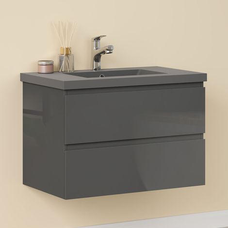Waschtisch mit Unterschrank Schwarz Waschbecken Badmöbel Set UV-geölt 80cm Anthrazit Unterschrank