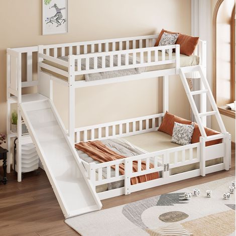 Cama Litera 140x200 Cm Estructura Pino Tobogán Blanco (1/5)