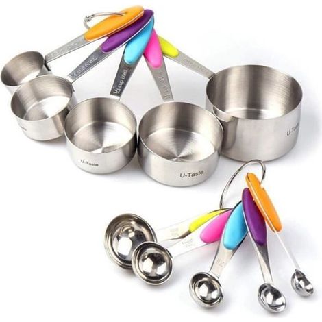 Cuillères doseuses Mesure Tasses Avec Poignées Acier Inoxydable Cuillère à Mesure Cuisine Mesure Cup (5 Tasses + 5 Cuillères)