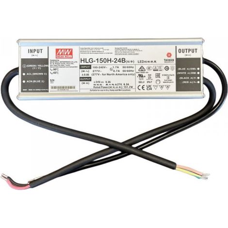MW MEAN WELL HLG-150H-24B Alimentatore IP67 150W 24V 6,3A Dimmerabile 1-10V PWM Input 220V e 110V