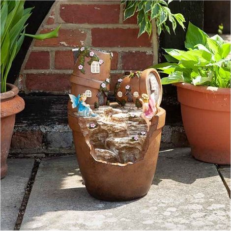 Fontaine de jardin solaire Duo de fées – Résine solide – Hauteur 48 cm – Autonome avec panneau solaire – Ambiance zen – Smart Garden