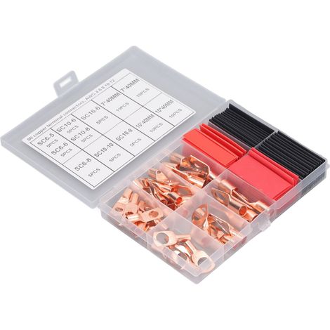Packung mit 80 roten Kupferringklemmen für Batterien, Crimp-Kabelverbinder mit Schrumpfschlauch (1/5)