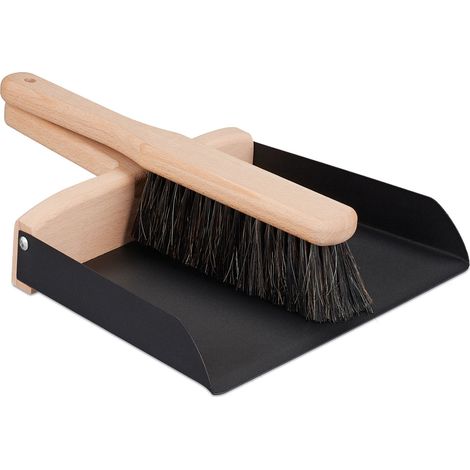 Relaxdays Set per Spazzare, Scopetta e Paletta Raccogli Briciole in Cucina, da Appendere, Ferro e Legno, Nero Marrone