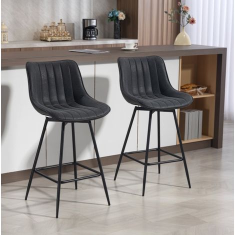 Set de 2 tabourets de bar pivotants 68 cm, noirs, avec dossier et assise rembourrée (1/5)