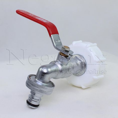 Negomix – Robinet extérieur en laiton mâle pour cuve de récupération d'eau – Filetage plomberie S60x6 – Adaptateur vanette 1/4 tour (1/2)