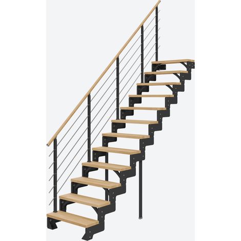 Dolle Modultreppe Gardentop Innen Buche 12 Stufen 216-264cm Geschosshöhe 85cm Stufenbreite inkl. Geländer (1/4)