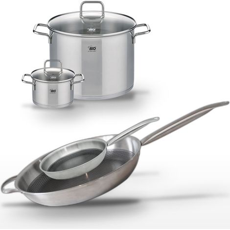 Lot de 2 Poêles 32/24cm et 2 Faitouts 26/16cm Elo Relief Solution (1/5)