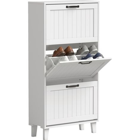Beyamis Rack de chaussures minces avec 3 portes Drop-Down 60x24x118cm blanc (1/5)