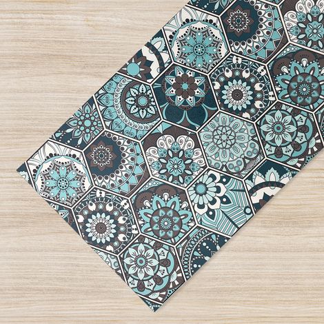 Tappeto da cucina antiscivolo, antimacchia passatoia multiuso 50x200 - Esagoni ottanio
