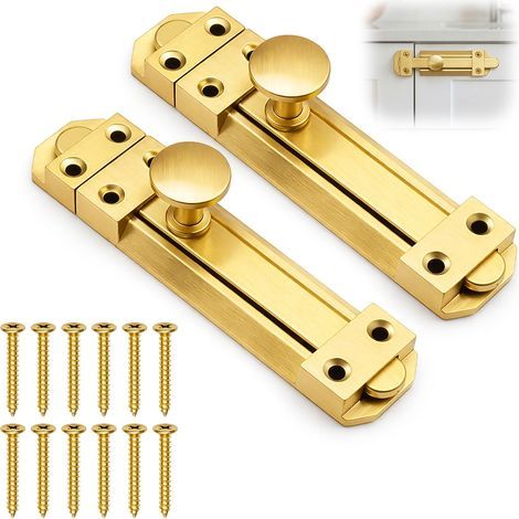2 Pack de Verrouillage de Porte Coulissante à Montage en Surface avec Targette en Laiton de 100 mm/4 pouces - Loquet de Sécurité Épais pour Porte Coulissante Robuste - Loquet de Porte pour Portes (1/4)