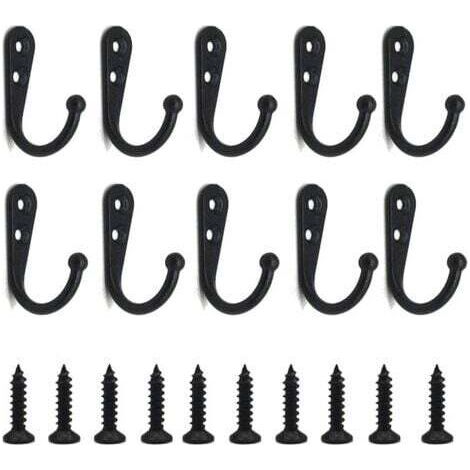 Set mit 20 schwarzen Wandhaken inklusive Schrauben zum Aufhängen von Schlüsseln, Handtüchern, Bademänteln und Taschen zur platzsparenden Aufbewahrung
