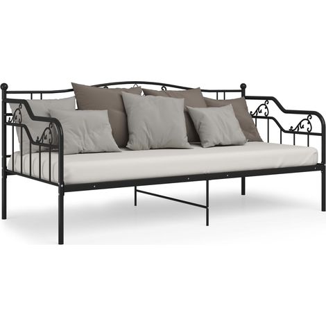 Les Tendances – Canapé-lit noir métal 90x200 – Cadre robuste – Barrière latérale – Pour espaces réduits – Assemblage requis (1/5)