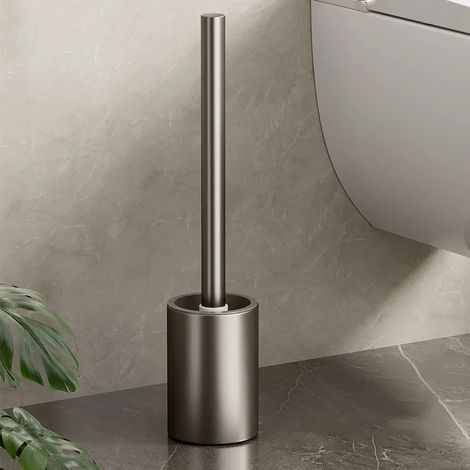 (Gris) Porte-brosse de toilette en aluminium pour salle de bain, sans perçage. (1/5)