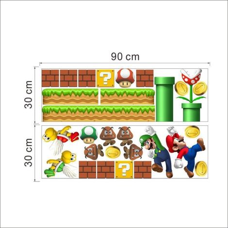 Deux autocollants décoratifs Super Mario de 30 x 90 cm pour chambre d'enfant (1/4)