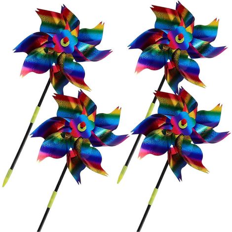 Girouettes à vent décoratives pour jardin, en plastique, couleurs dégradées, motif oiseau, lot de 4, pour terrasse et patio (1/5)