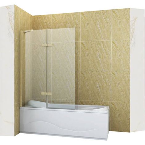 Pare-baignoire fixe GARETT Silla, paroi de baignoire 120x150 cm en verre trempé, installation murale facile, design moderne, Doré brossé (1/4)