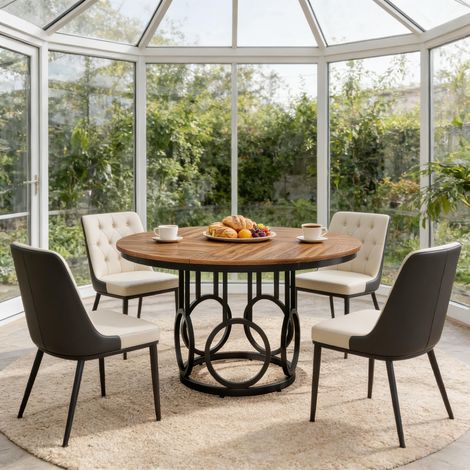 Table ronde da pranzo MDF e metallo nero/noce scuro 120x120x75 cm per 4-6 persone