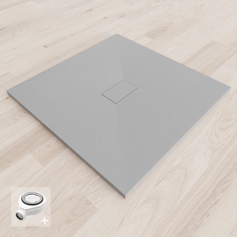 Saniverre – Receveur de douche extra-plat 100 x 100 cm gris aspect pierre – Surface antidérapante Class C – Bonde d'évacuation incluse – Installation à poser