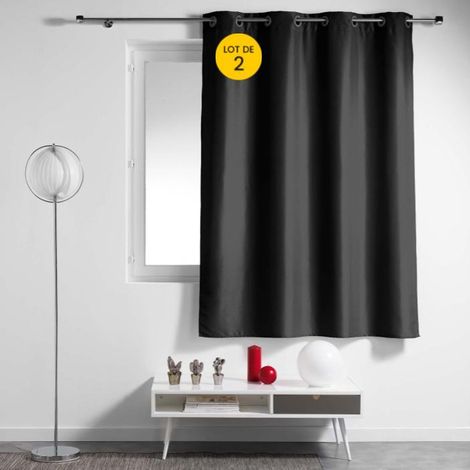 Lot de 2 rideaux pour petites fenêtres 140 x 180 cm – Tissu polyester noir – Œillets métalliques – Lavable en machine à 30°C – Cdaffaires (1/3)