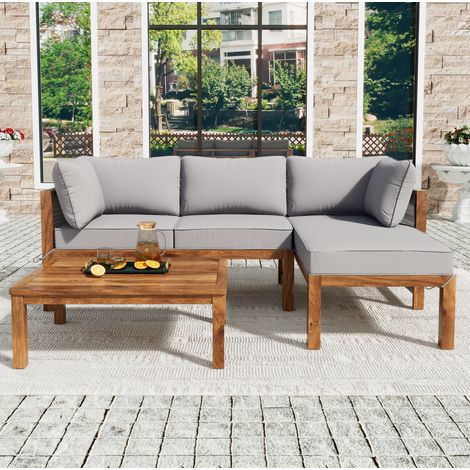 Sofa Sessel Set Akazienholz grau mit Tisch HAVRYA (1/4)
