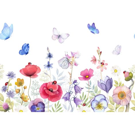 Papier peint panoramique - Fleurs Papillons - 130 cm x 89 cm (1/2)