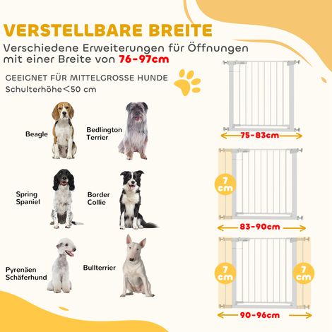 Barrière de sécurité pour porte, montage sans vis, largeur ajustable 76-97 cm, ouverture facile d'une main, acier blanc, hauteur 76 cm (1/4)