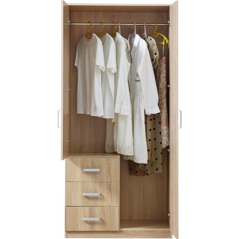 Armadio Guardaroba Bodolz con Cassettiera e Specchio 176 x 80 x 52 cm Effetto Rovere Sonoma [en.casa] (1/5)