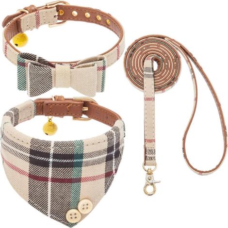 Collier et laisse pour petit chien avec nœud papillon et grelot, ensemble élégant, accessoire de promenade pour chiot (1/5)