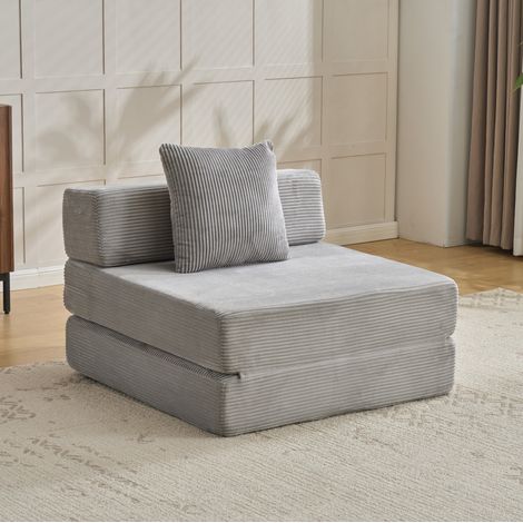 Divano componibile 2 in 1, trasformabile in poltrona reclinabile e letto aggiuntivo, in velluto a coste - Grigio chiaro (1/5)