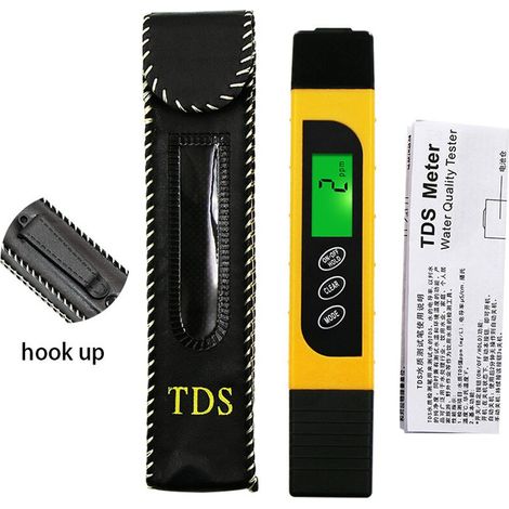 Wasserqualitätstester-Paket, genaues und zuverlässiges TDS-Messgerät, EC-Messgerät und Temperaturmessgerät, 3-in-1, 0–9990 ppm, Wassertestmessgerät, ideal für Trinkwasseraquarien (schwarz, gelb) (1/5)
