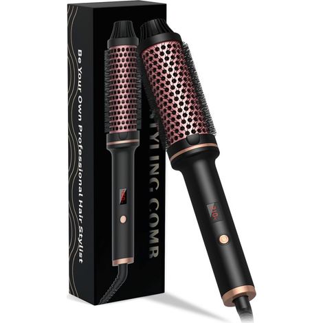 Spazzola arricciacapelli, curling Ferro, Spazzola rotonda di curling Brush Spazzola levigante per asciugature a phon - Piastre - styling Pettine - Nero (1/5)